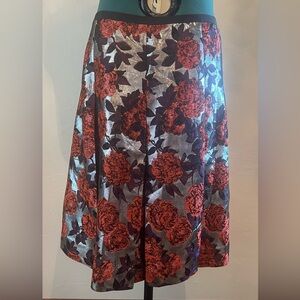 J. Crew Silver Metallic Skirt with Red Floral Print size 8 NWT
